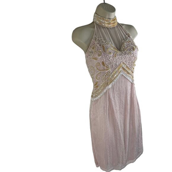 VTG Beaded Halter Dress European Sz 34 SMALL Cocktail Party Fairycore Retro 70s - Picture 7 of 16